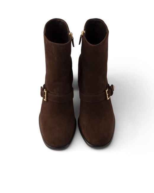 Prada Brown Suede Booties, Dark, Size 34