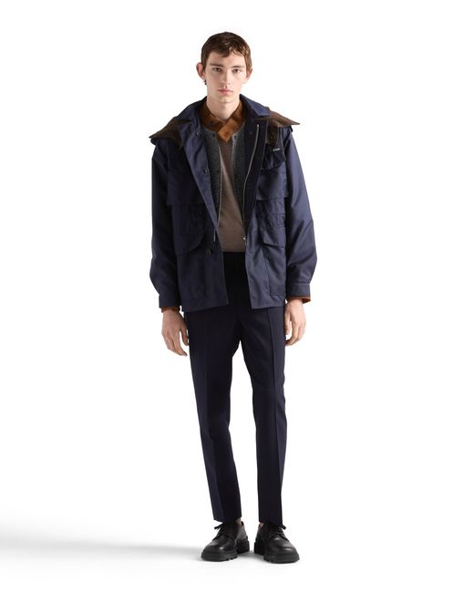 Prada Blue Hooded Cotton Jacket for men