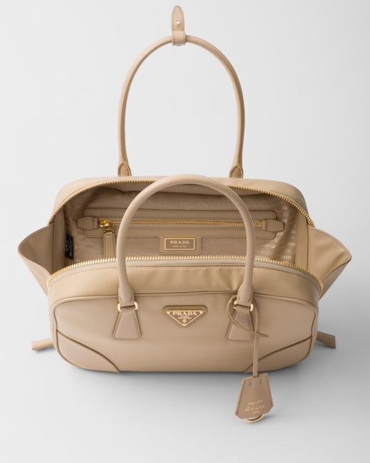 Prada Natural Re-Edition 1978 Medium Re-Nylon And Saffiano Leather Two-Handle Bag