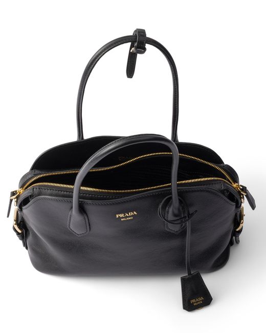 Prada Black Signet Medium Leather Tote Bag