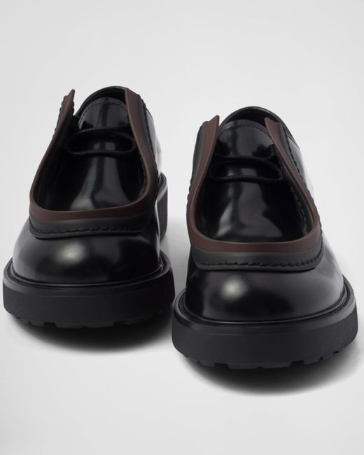 Prada Black Diapason Opaque Brushed Leather Lace-up Shoes for men