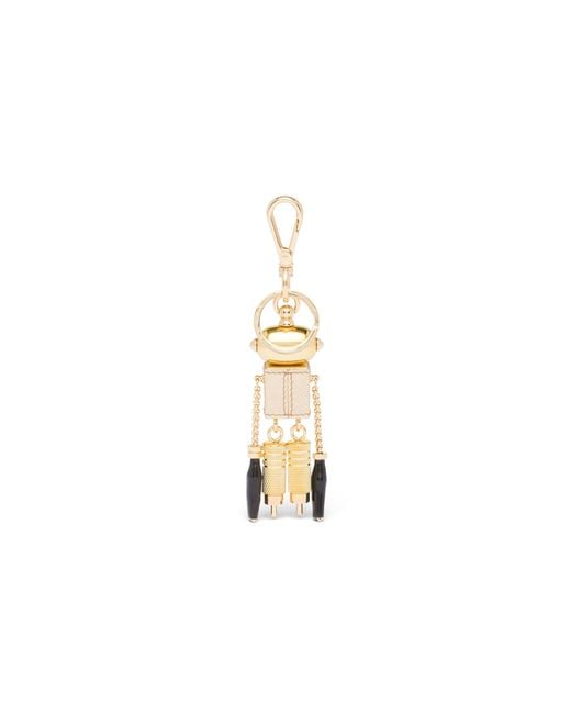Prada White Saffiano Leather Robot Keychain Trick