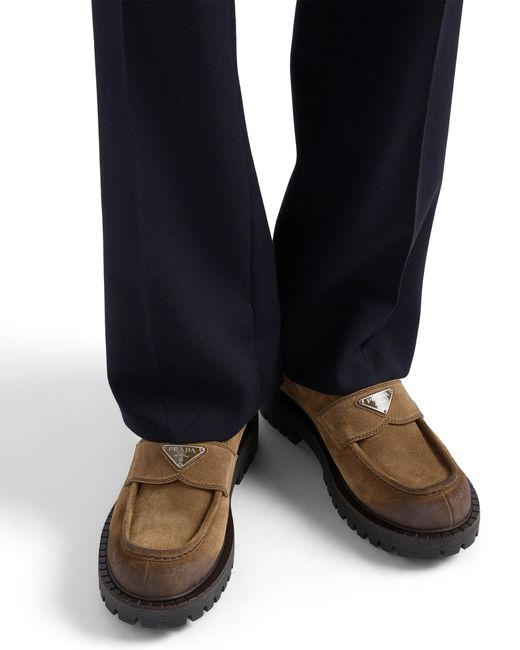 Prada Brown Aged Suede Loafers, Size 5 for men