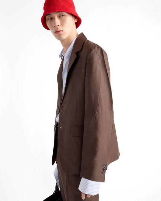 Chaqueta De Botonadura Simple En Lino Prada de hombre de color Brown