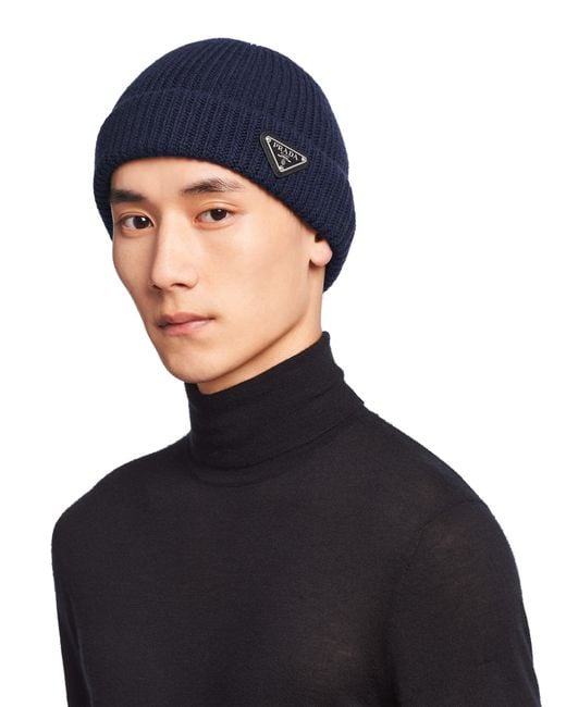 Prada Blue Wool And Cashmere Beanie for men
