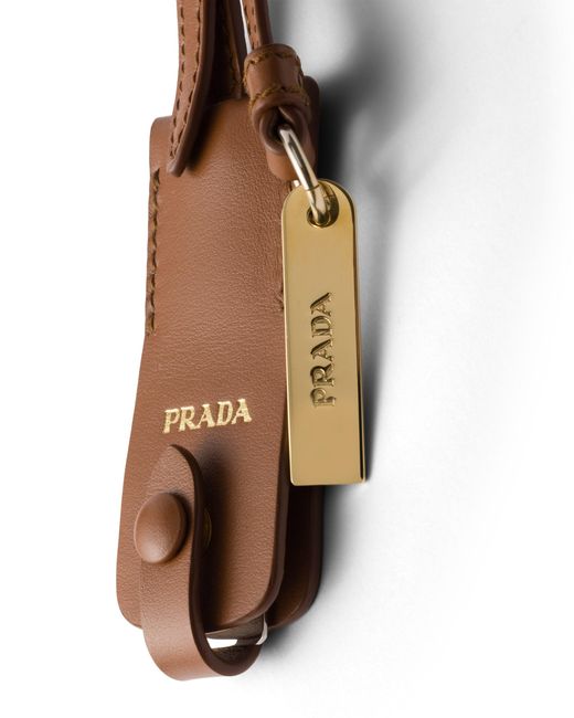 Prada White Leather Keychain Charm With Mirror Case