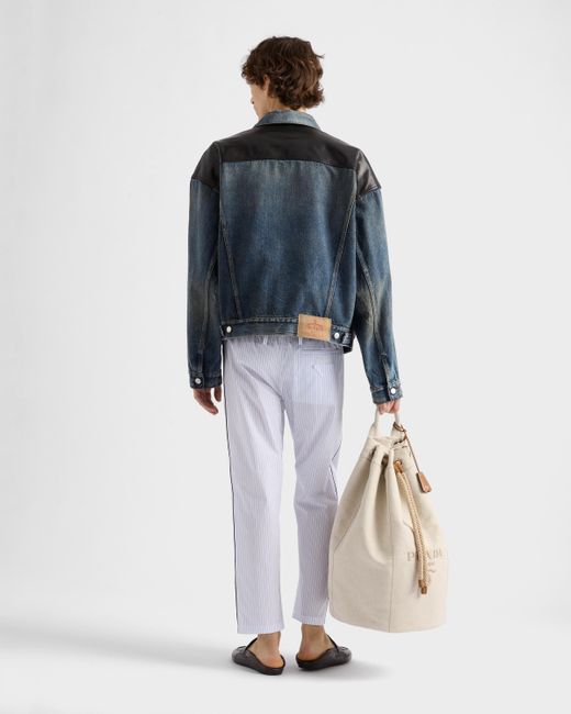 Prada White Striped Poplin Pants for men
