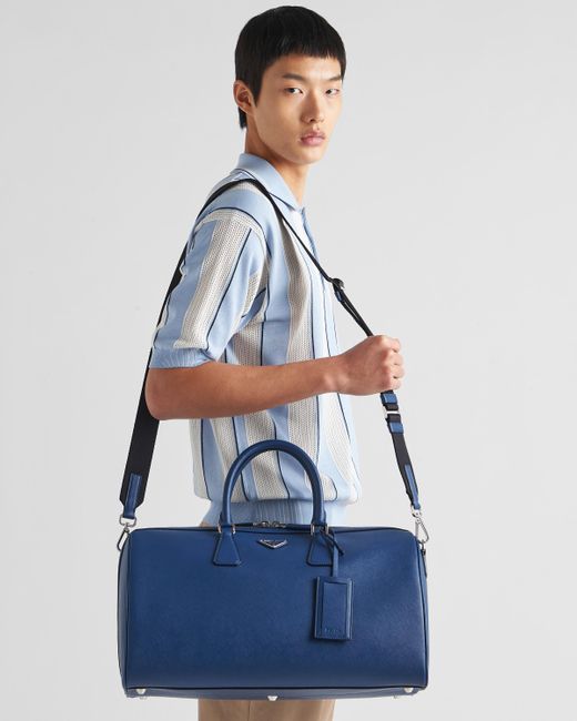 Prada Blue Saffiano Leather Travel Bag