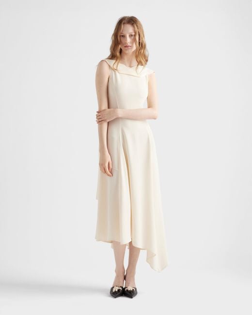 Prada White Asymmetrical Satin Crepe Dress
