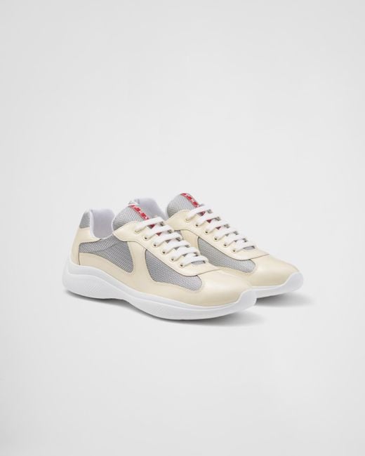Prada White America'S Cup Patent Leather And Bike Fabric Sneakers for men