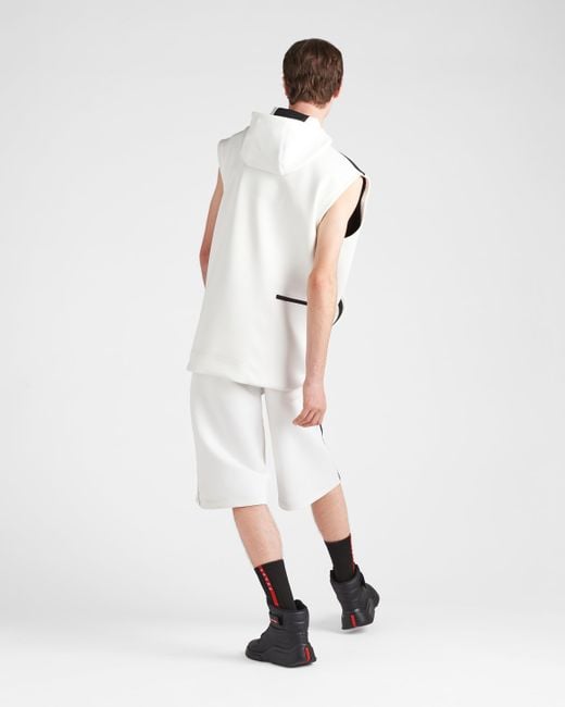 Prada White Recycled Technical Jersey Hoodie With Heat-sealed Tape for men