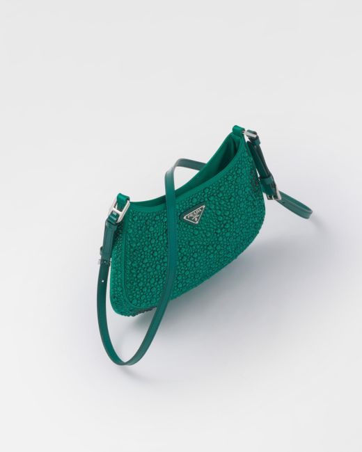 Prada Green Cleo Satin Bag With Crystals