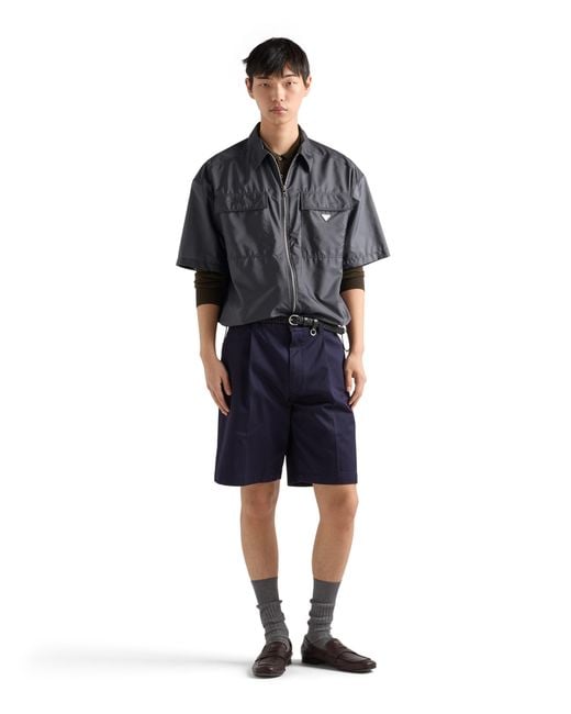 Prada Blue Short-Sleeved Light Re-Nylon Shirt, Iron for men