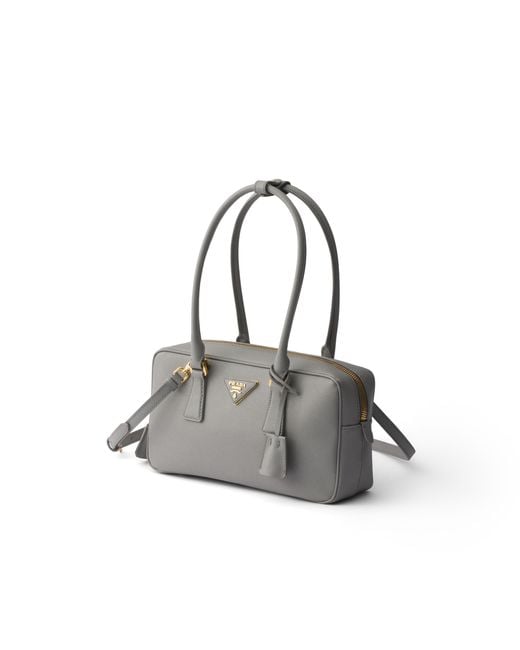 Prada Gray Small Saffiano Leather Top-Handle Bag, Cloudy