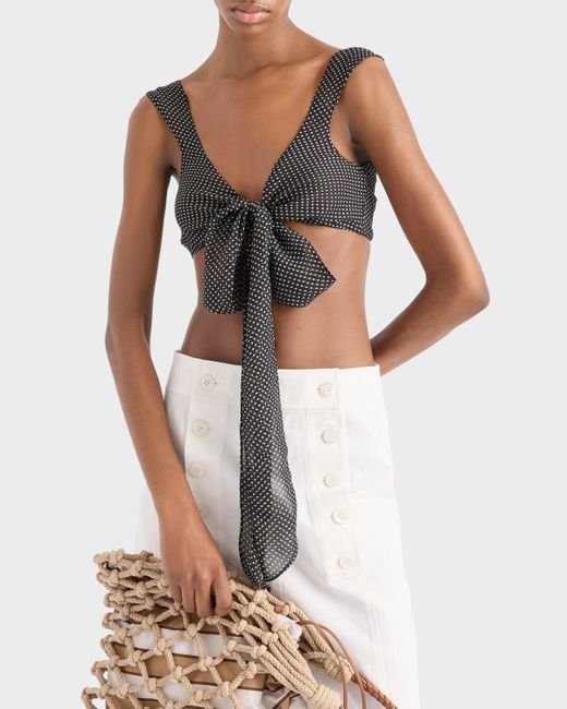 Prada Black Bralette-Top Aus Seiden-Chiffon Mit Punktmuster