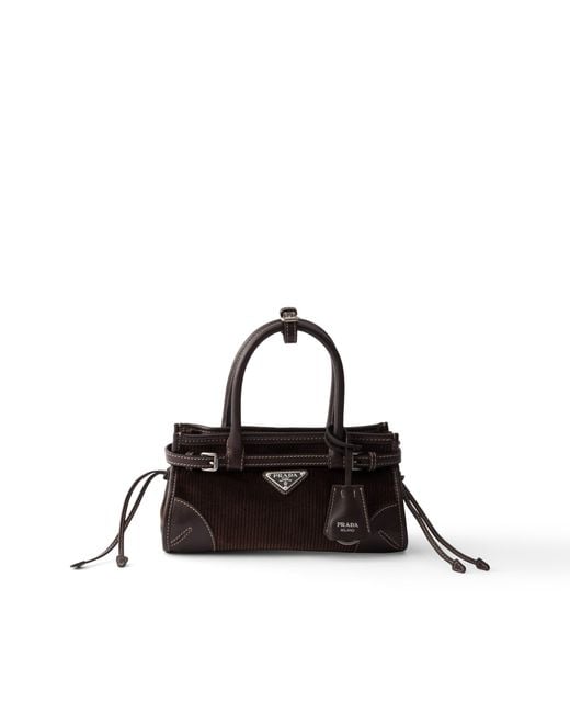 Prada Black Bonnie Small Corduroy And Leather Handbag, Ebony