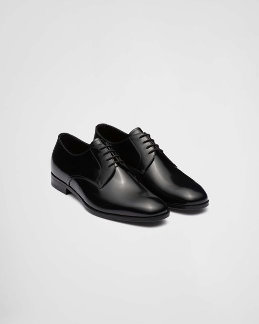 Prada Black Brushed Leather Derby Shoes for men