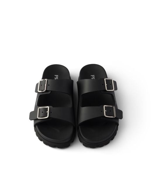 Prada Black Rubber Slides, Size 35