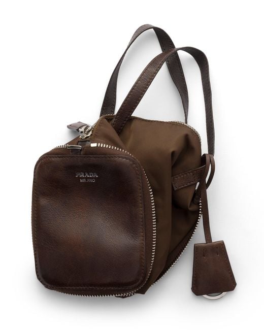Prada Brown Re-Nylon And Leather Foldable Mini Duffel Bag