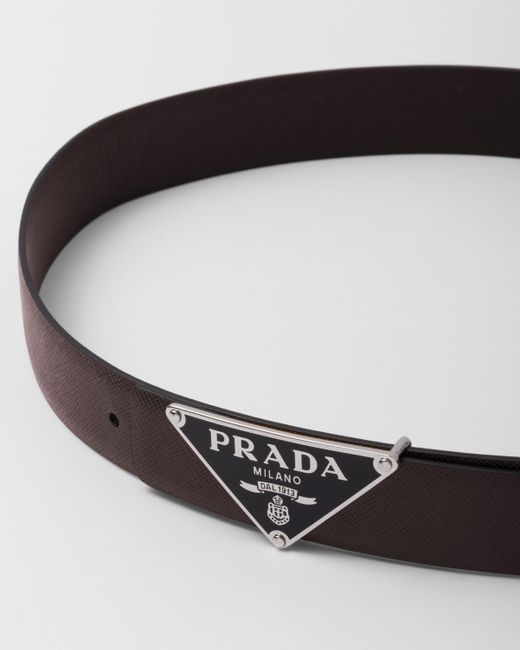 Prada Brown Reversible Saffiano Leather Belt Strap for men