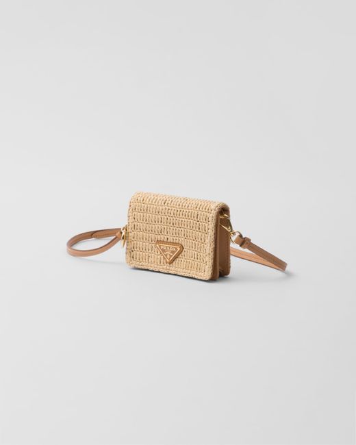 Prada White Woven Fabric Card Holder With Shoulder Strap