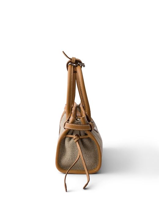 Prada Multicolor Bonnie Small Linen And Leather Handbag