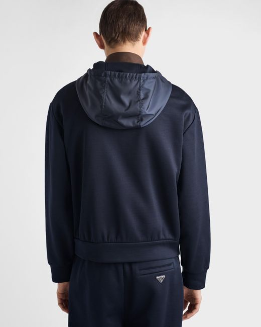 Sweat À Capuche En Coton Technique Et Re-Nylon Prada pour homme en coloris Blue