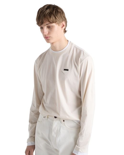 Prada White Long-Sleeved Cotton T-Shirt for men