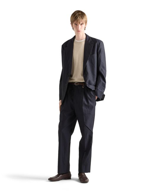 Prada Blue Single-Breasted Cotton And Silk Jacket for men