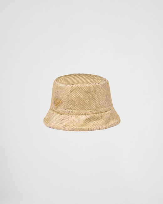 Prada White Satin Bucket Hat With Crystals
