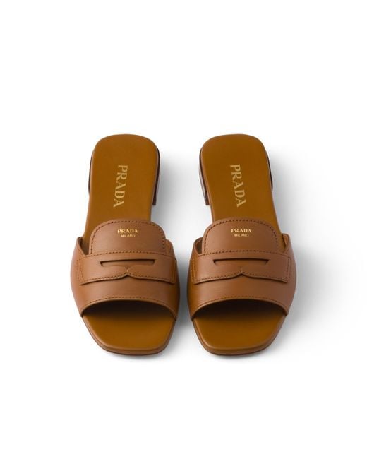 Prada Brown Leather Slides