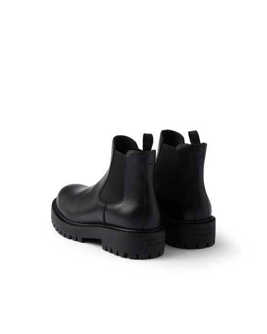 Prada Black Leather Chelsea Boots, Size 6 for men