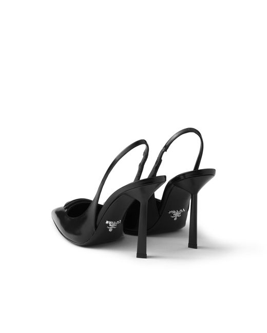 Prada Black Brushed Leather Slingback Pumps