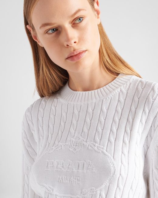 Prada White Cotton Crew-neck Sweater