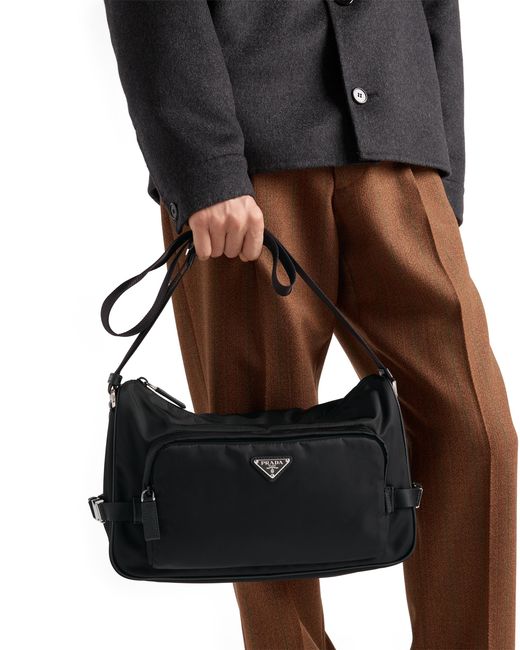 Prada Black Large Re-Nylon And Saffiano Leather Shoulder Bag for men