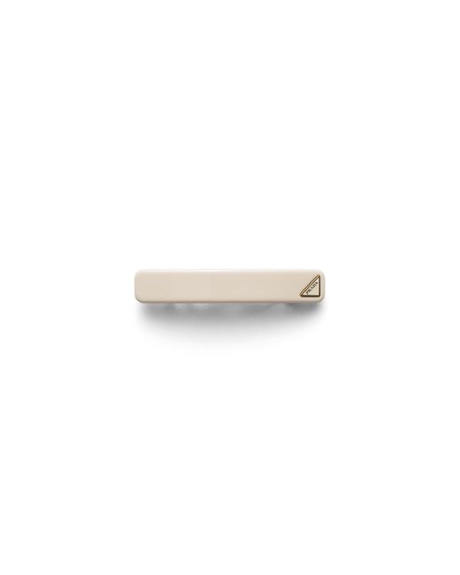 Prada White Hair Clip With Triangle Logo