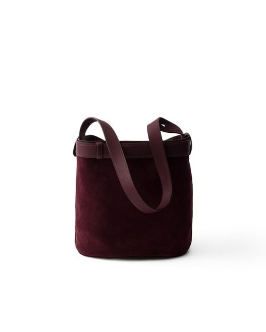 Prada White Buckle Belted Suede Bucket Bag