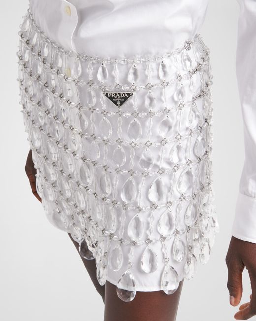 Prada White Miniskirt With Jeweled Fringe