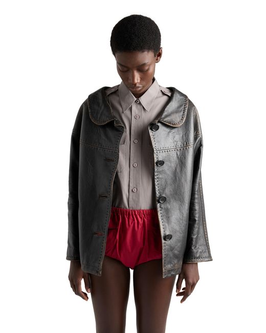 Prada Black Antiqued Nappa Leather Jacket