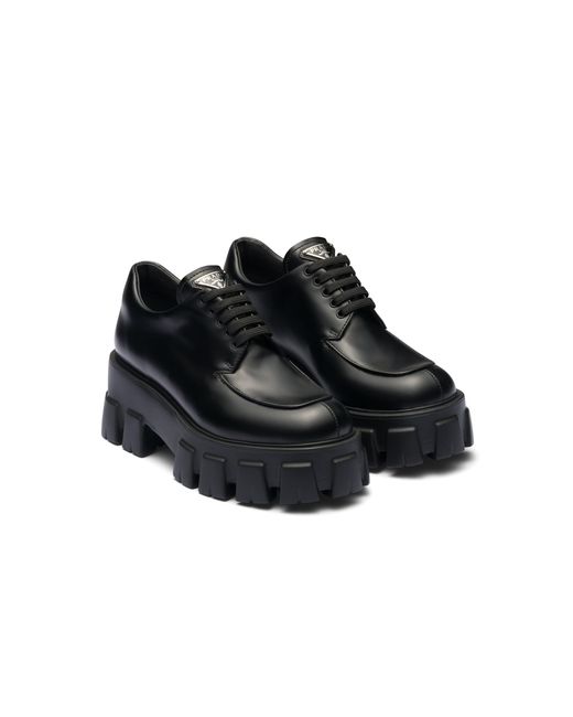 Prada Black Monolith Schnürschuhe Aus Gebürstetem Leder