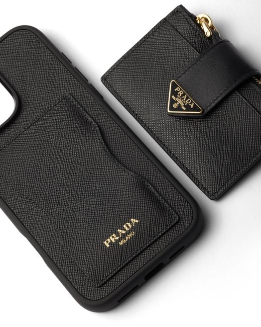 Prada Saffiano Leather Case For Iphone 16 Pro Max in Black | Lyst