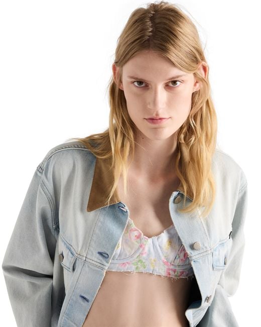 Prada White Floral Print Old Linen Bra
