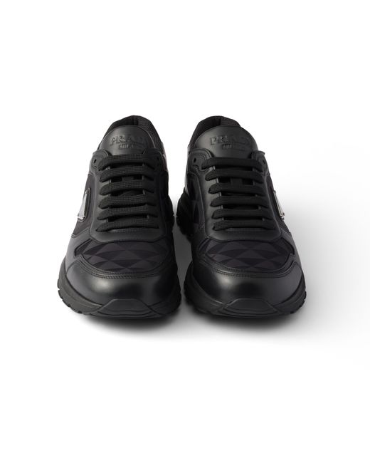 Prada Black Prax 2.0 Re-Nylon And Leather Sneakers, Size 5 for men