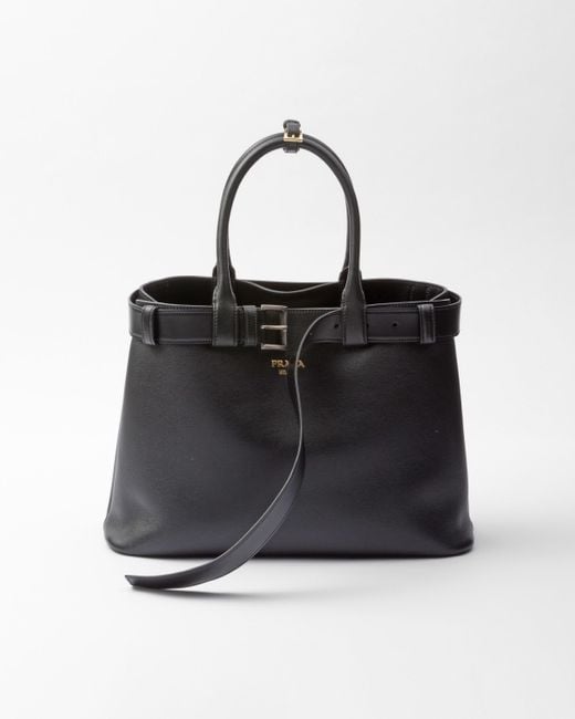 Prada Black Große Buckle Handtasche Aus Leder Mit Gürtel