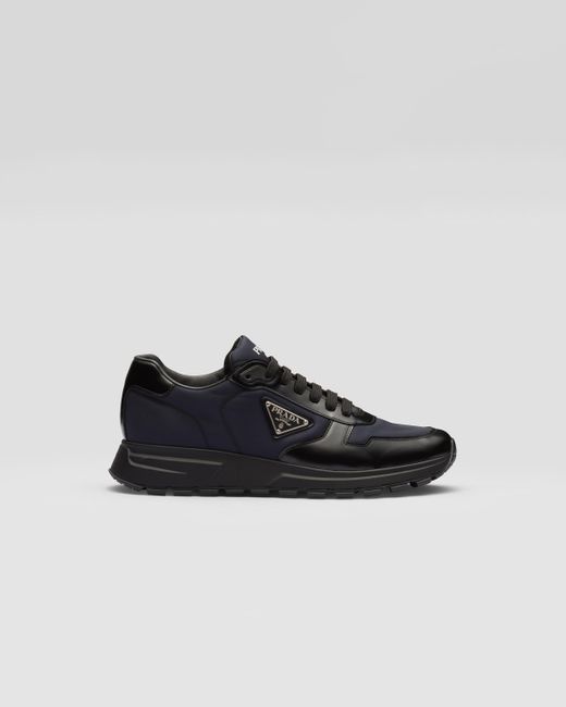 Prada Black Re-nylon And Brushed Leather Sneakers for men