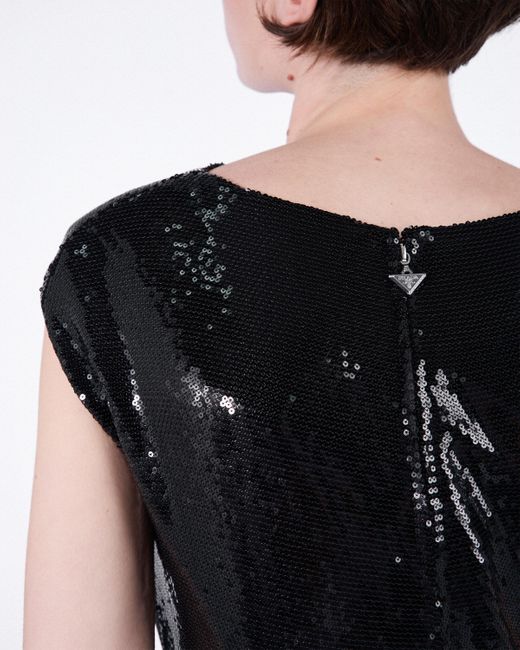 Prada Black Langes Kleid Aus Satin-Jersey Mit Paillettenbesatz
