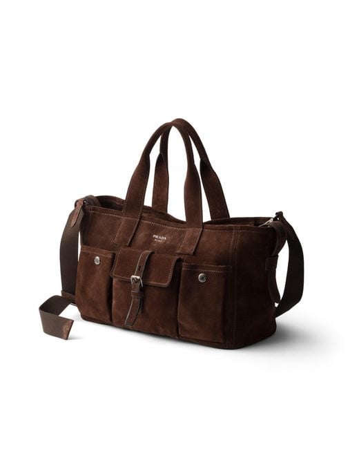 Prada Brown Route Large Suede Tote Bag