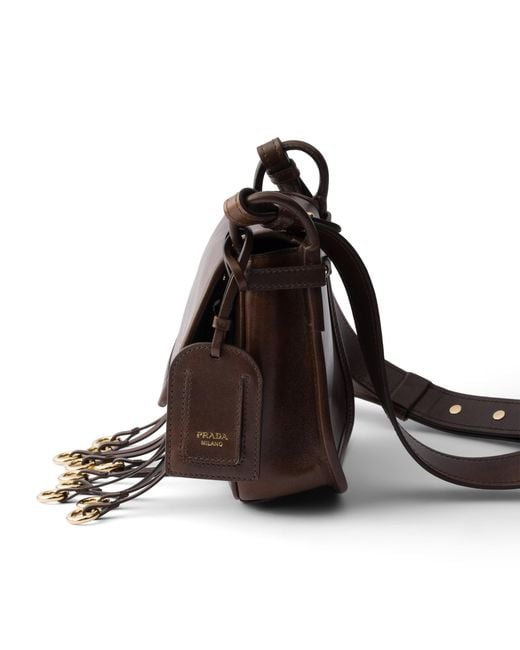 Prada Brown Corsaire Aged Leather Mini Shoulder Bag, Cocoa