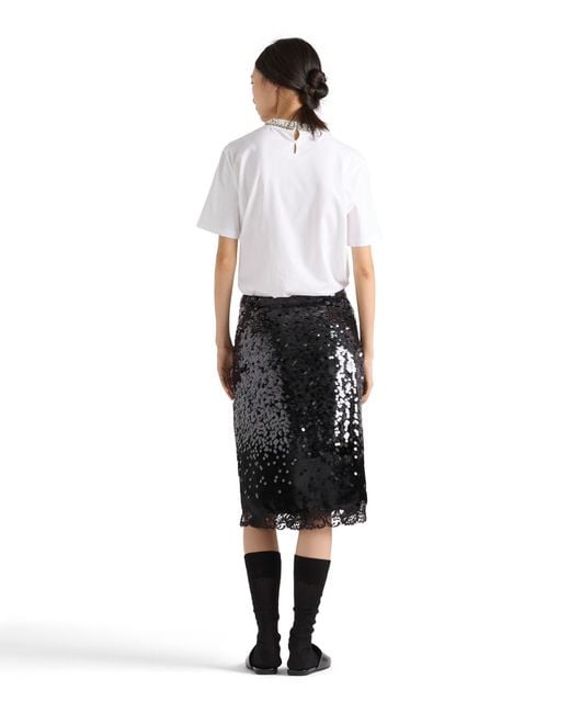 Prada Black Embroidered Velvet Midi-Skirt