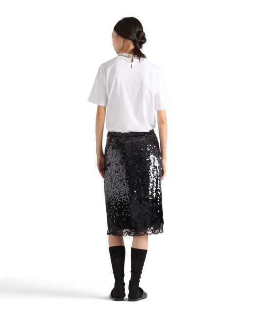 Prada Black Embroidered Velvet Midi-Skirt